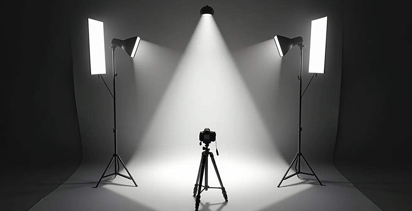 Professionelles 3-Punkt-Licht-Setup mit Key-, Fill- und Backlight in einem deutschen Produktionsstudio
