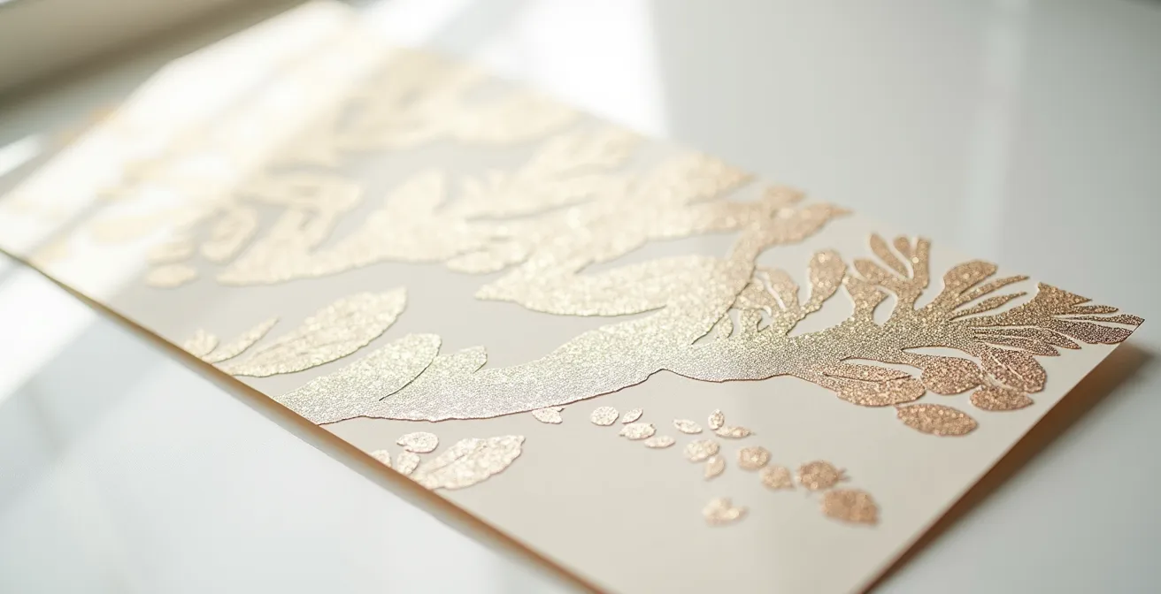 Goldprägung auf rauem Recyclingpapier zeigt nachhaltigen Luxus