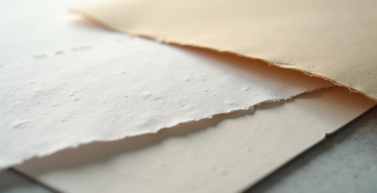 Makroaufnahme verschiedener Papieroberflächen mit unterschiedlichen Texturen und Veredelungen