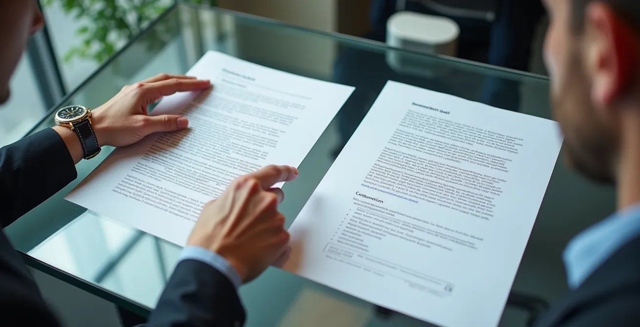 Gegenüberstellung eines chaotisch gestalteten Dokuments und eines harmonisch-professionellen Layouts.