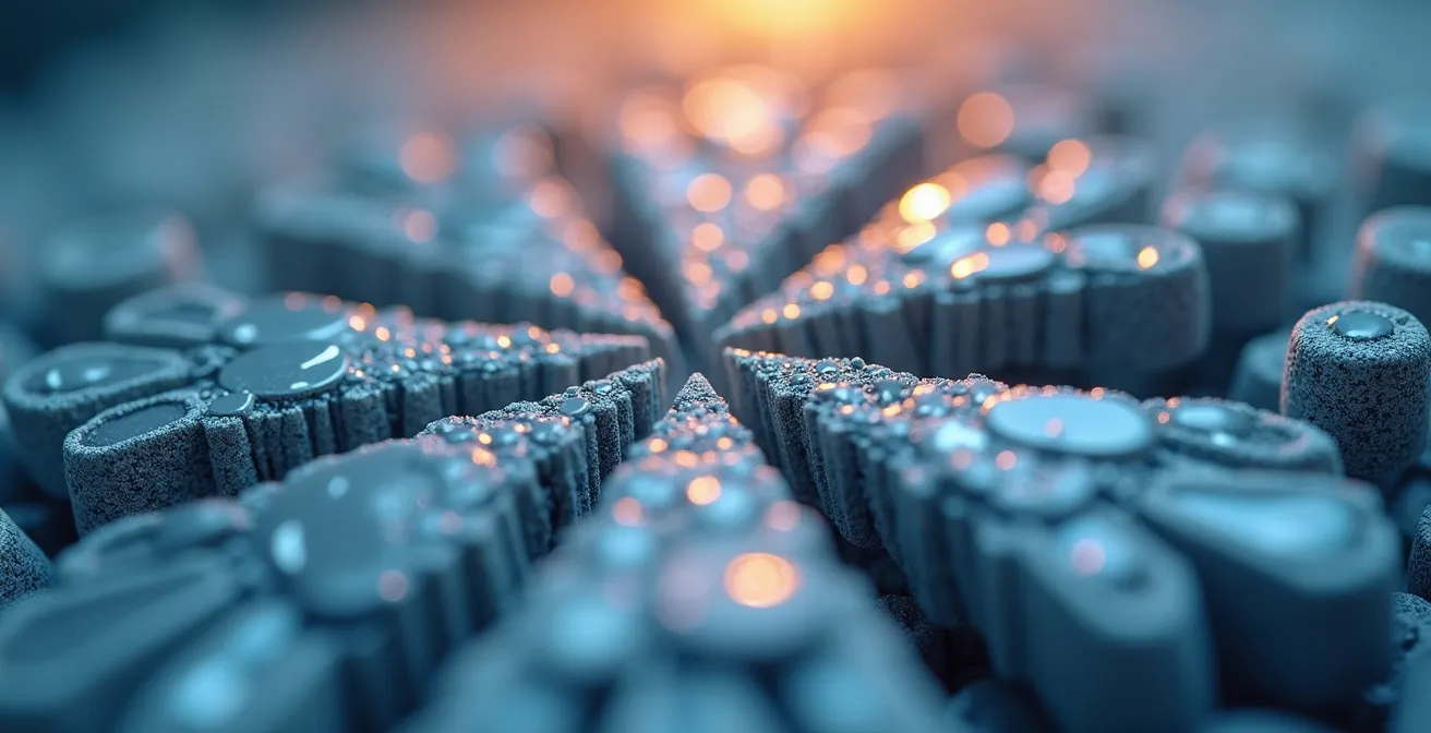 Abstraktes Lead-Scoring-Modell, das die Konvergenz von expliziten und impliziten Datenpunkten zu einem klaren Kaufsignal visualisiert.