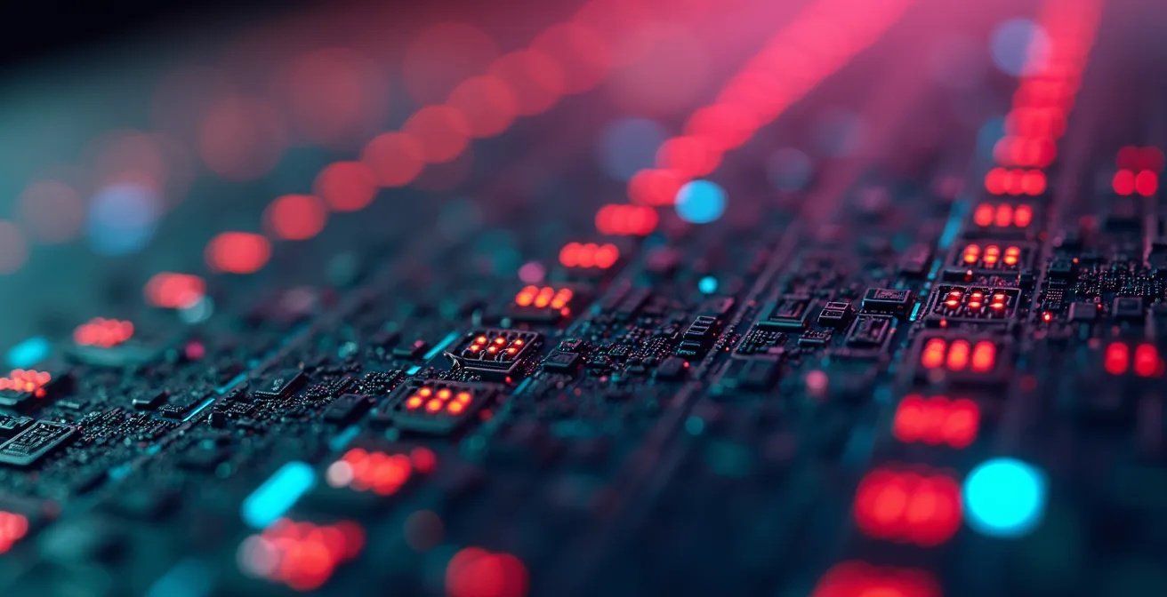 Extreme Makroaufnahme der Pixelstruktur eines hochauflösenden Displays