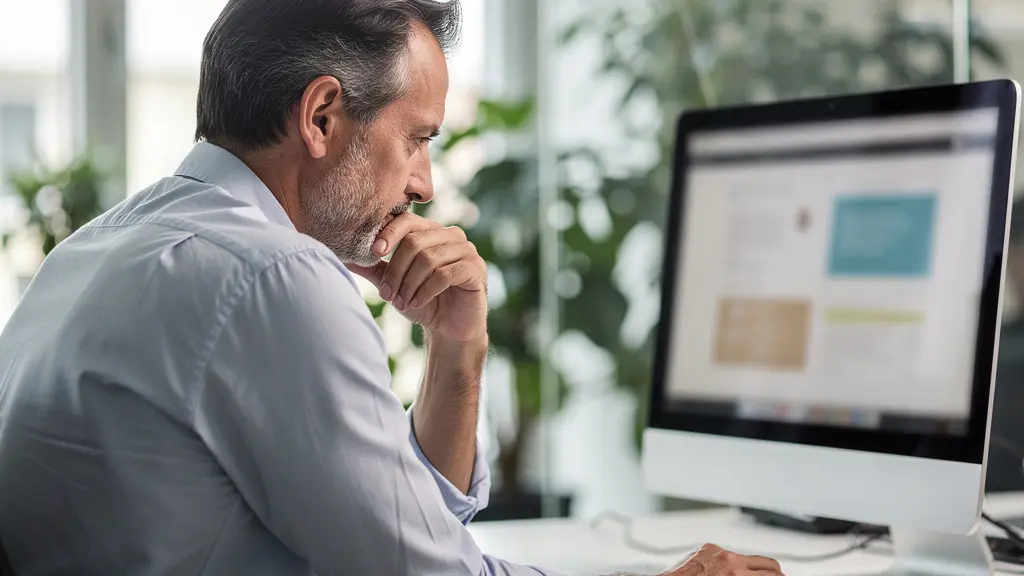 Marketing-Fachkraft betrachtet konzentriert Bildschirm mit KI-Avatar Videoproduktion