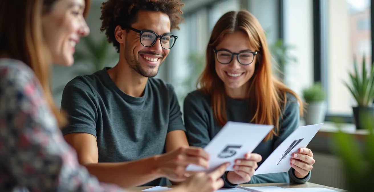 Mitarbeiter in einem modernen deutschen Büro, die stolz und engagiert zusammenarbeiten, was eine starke Arbeitgebermarke widerspiegelt.
