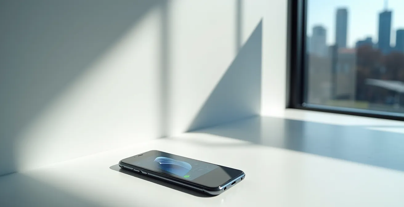 Symbolische Darstellung des Mobile-First-Index durch Smartphone und Desktop in deutscher Büroumgebung