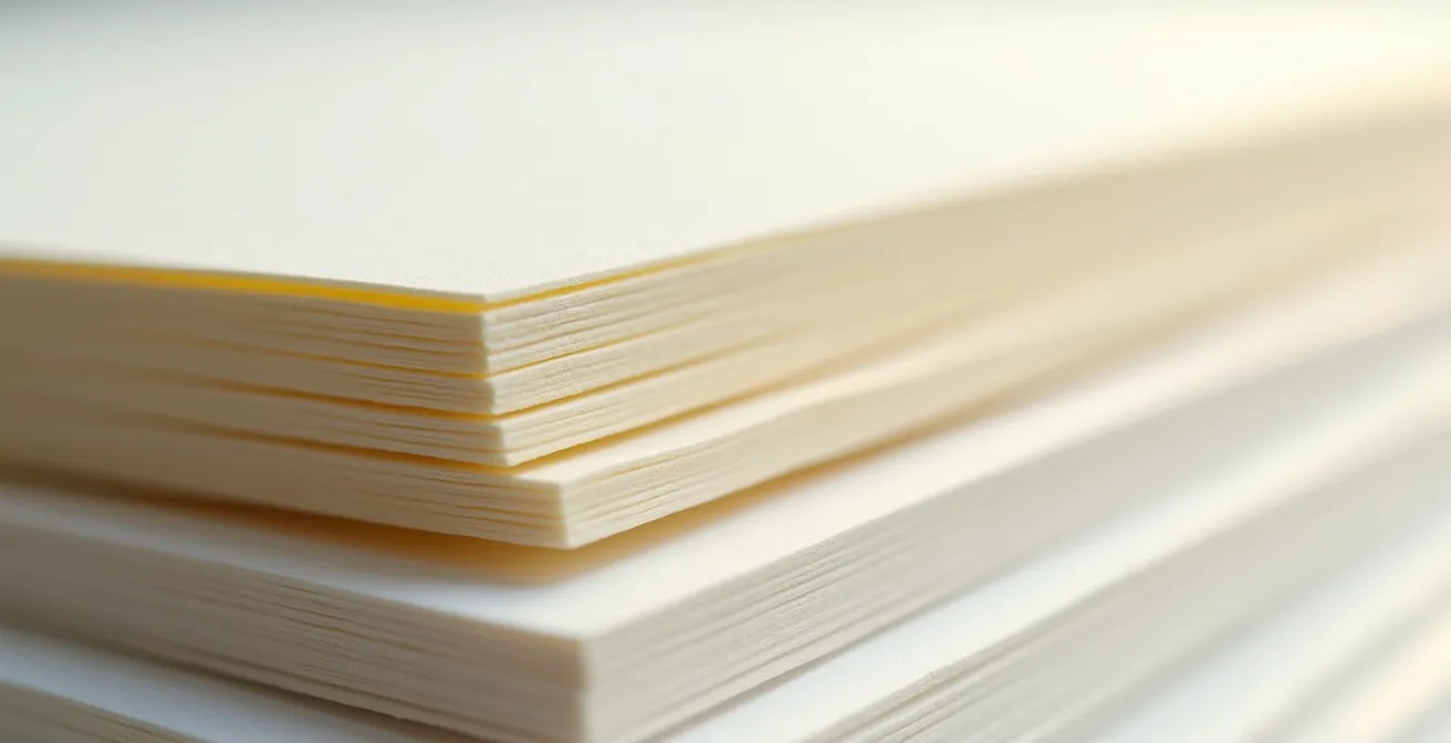 Makroaufnahme verschiedener Papiergrammaturen im Vergleich, die die unterschiedliche Dicke und Wertigkeit zeigen.