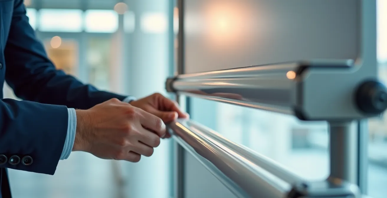 Detailaufnahme eines Spannsystems mit Expanderschlingen an einem grossformatigen Banner