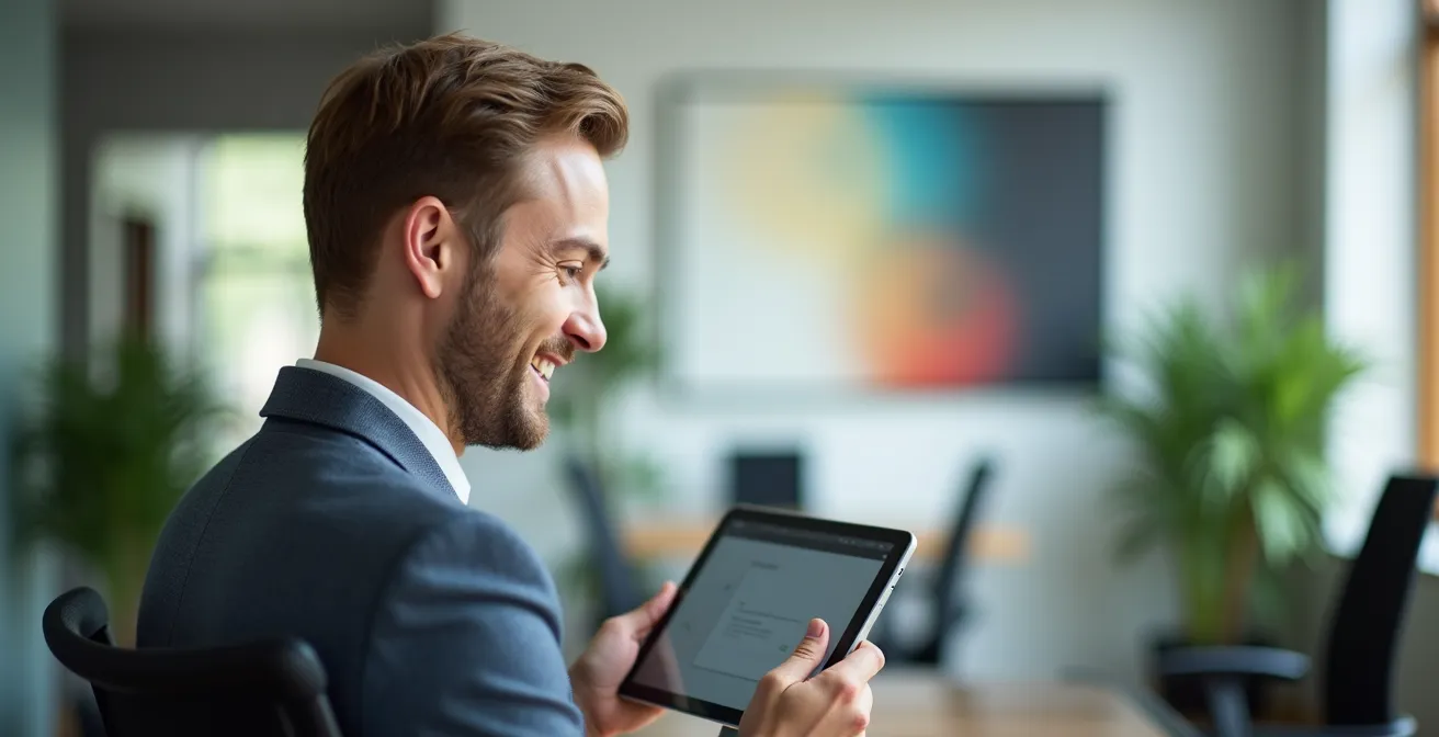 Mitarbeiter nutzen Self-Service-Portal am mobilen Gerät