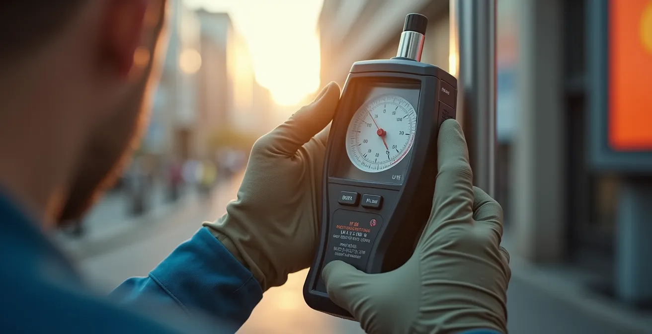 Messung der UV-Intensität an einem Werbestandort mit professionellen Messgeräten